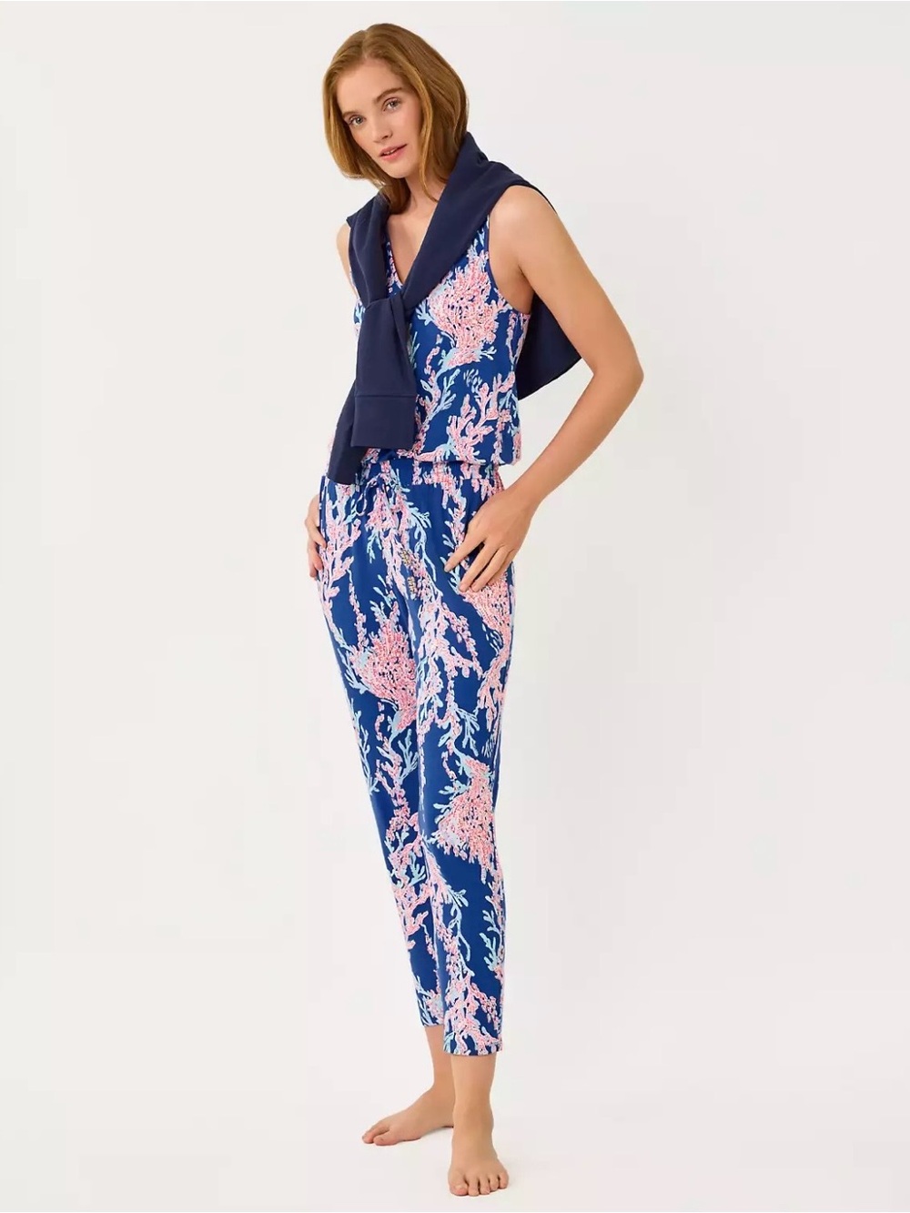 Lilly Pulitzer Navy & Pink Coral-Print Sleeveless Jumpsuit